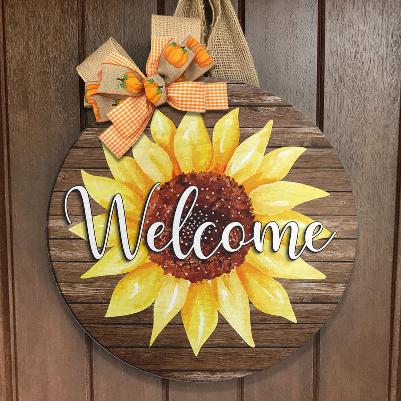 Welcome - Sunflower Door Sign - Flower Wooden Door Hanger Decor - Housewarming Gift