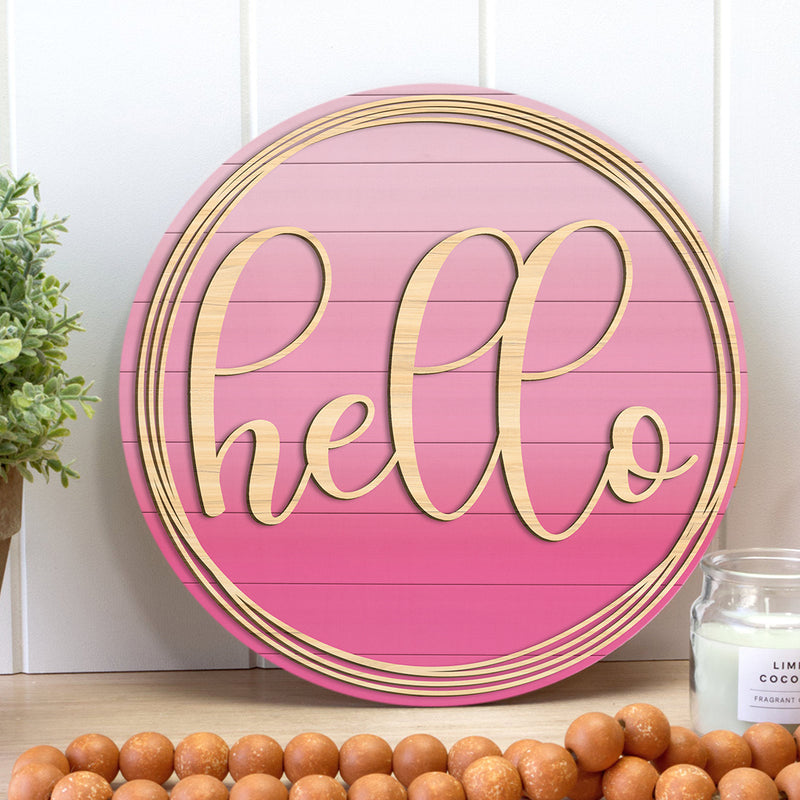 Hello - Pink Rustic Door Hanger Sign - Entryway Wreath Decor - Housewarming Gift - Cute House Decor