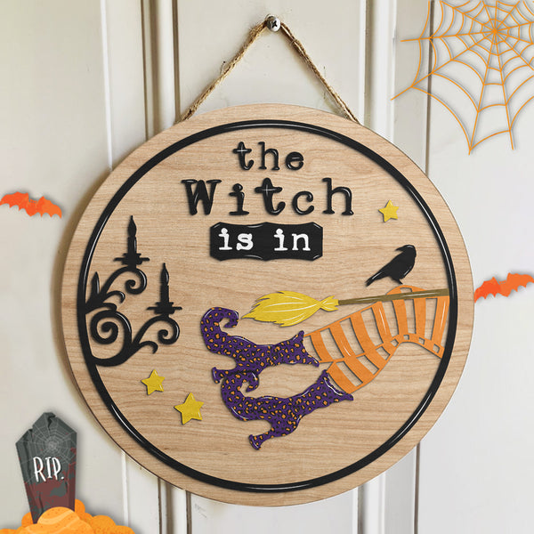 The Witch Is In - Witch Legs Door Sign - Funny Halloween Door Hanger Decor - Halloween Gift