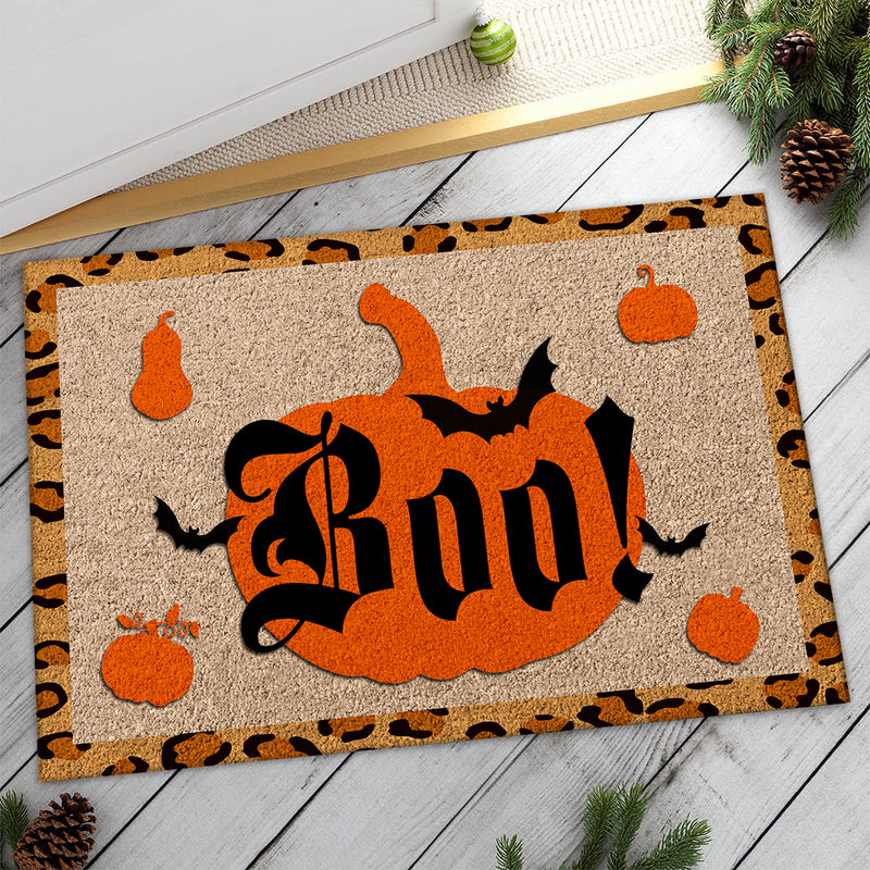 Boo - Happy Halloween Decor - New Home Gift - Rustic Welcome Pumpkin & Spider Rug Doormat