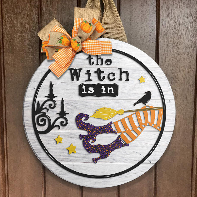 The Witch Is In - Witch Legs Door Sign - Funny Halloween Door Hanger Decor - Halloween Gift
