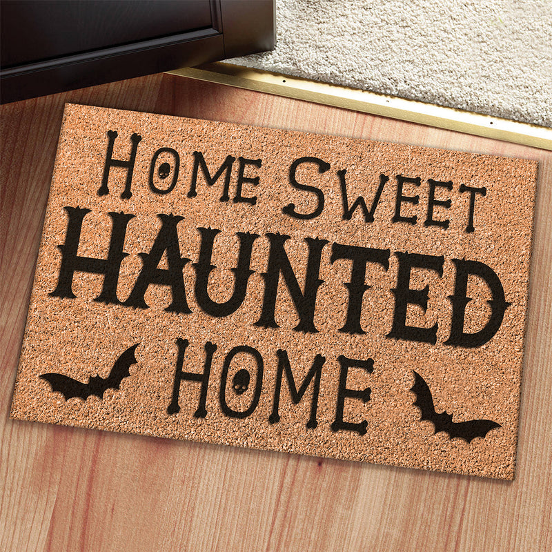 Home Sweet Haunted Home - Spooky Happy Halloween Decor - Rustic New Home Gift Rug Doormat