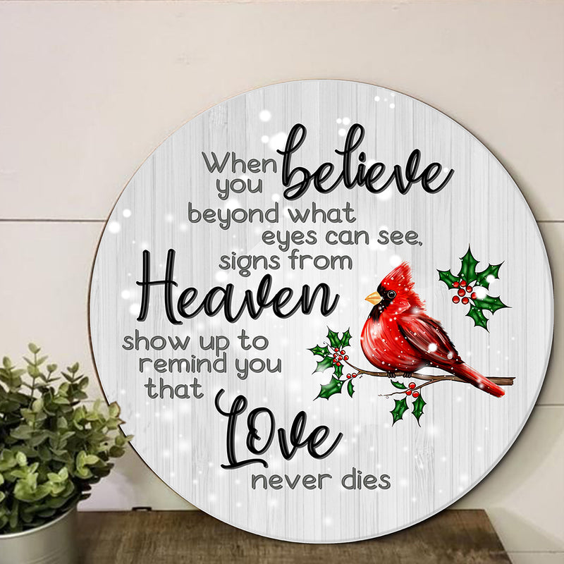 Love Never Die - Bird Sign - Memorial Quote Door Hanger Sign Decor - Memorial Gift