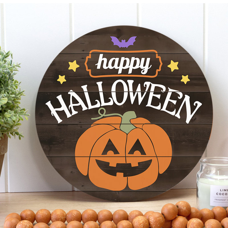 Happy Halloween - Pumpkin Door Sign - Spooky Decor - Rustic Wooden Door Hanger Decor