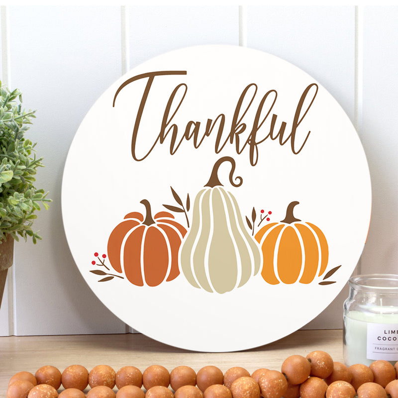 Thankful - Pumpkin Sign - Thanksgiving Door Wreath - Halloween Door Hanger Decor