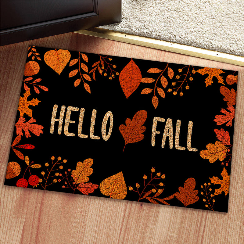 Hello Fall - Autumn Leaves Decoration - Rustic Welcome Housewarming Gift Rug Doormat