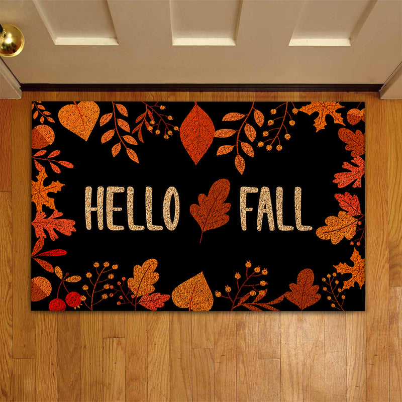 Hello Fall - Autumn Leaves Decoration - Rustic Welcome Housewarming Gift Rug Doormat