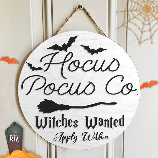 Hocus Pocus Witches Wanted - Witch Broom Door Sign - Horror Halloween House Decor