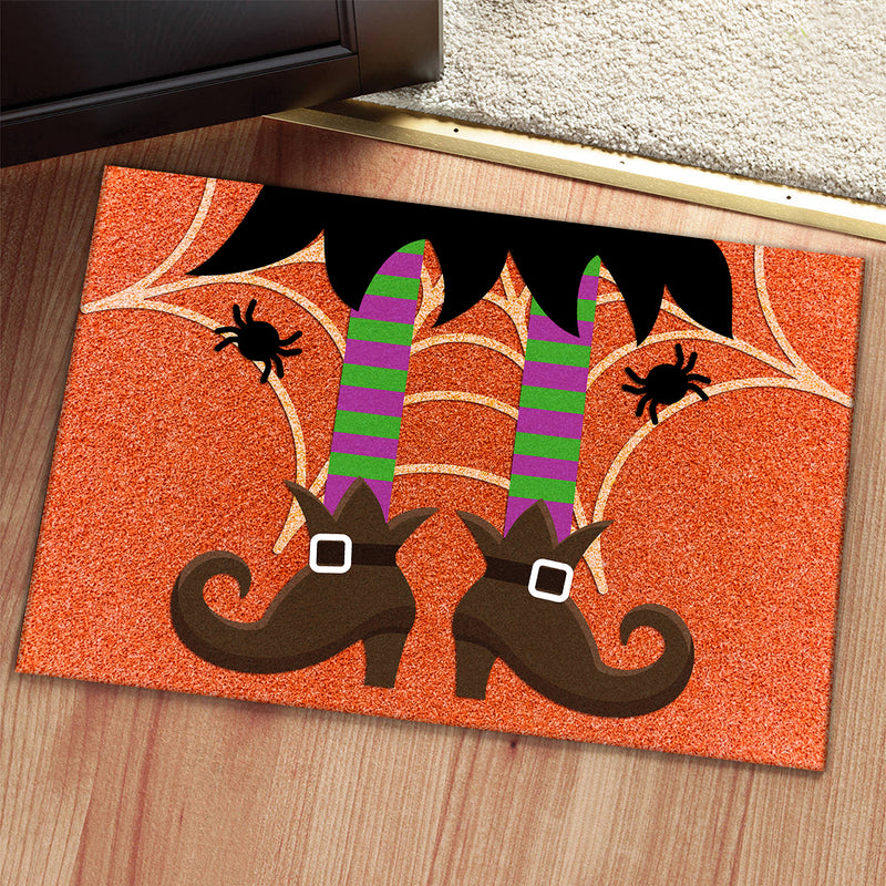 Happy Halloween - New Home Rug - Spooky Witch & Spider's Web Decor - Housewarming Gift Doormat