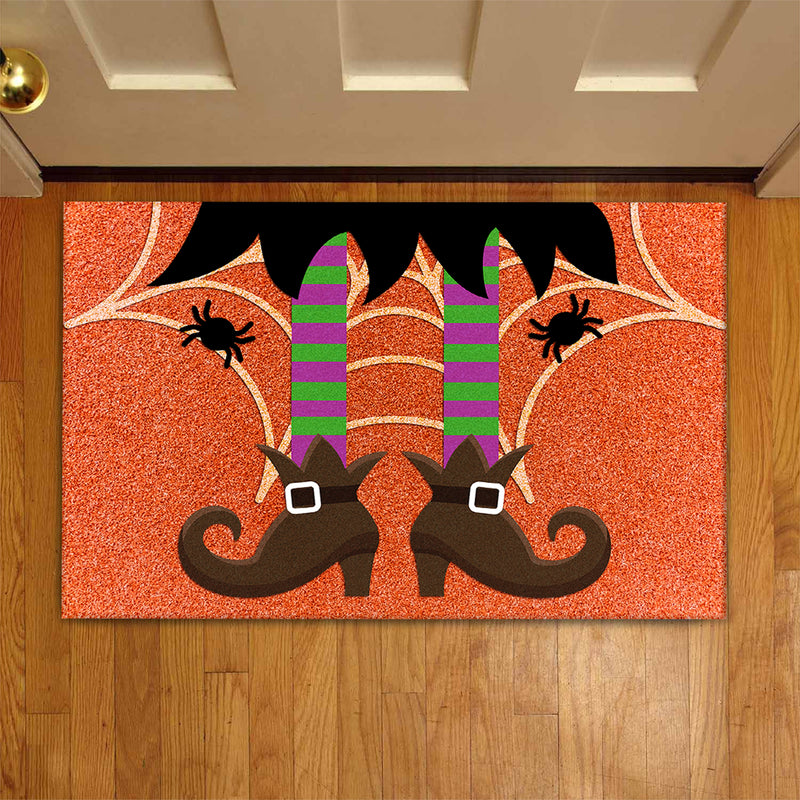 Happy Halloween - New Home Rug - Spooky Witch & Spider's Web Decor - Housewarming Gift Doormat