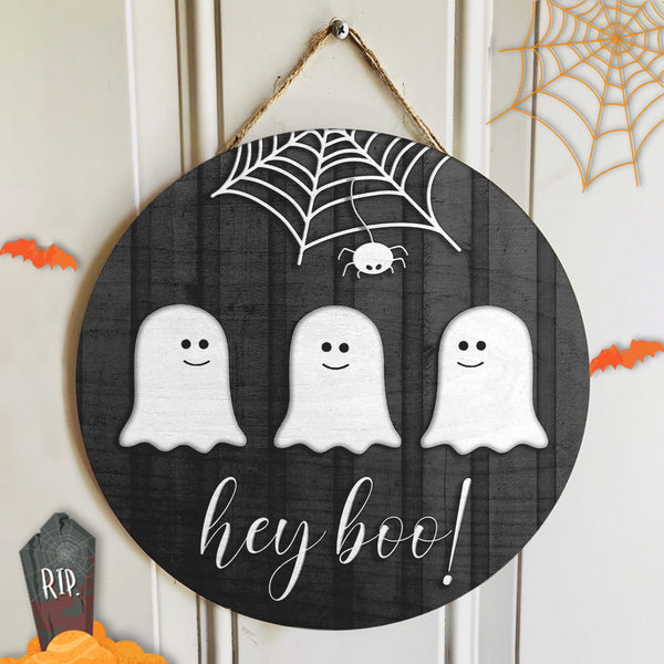 Hey Boo - Three Ghosts - Halloween Door Wreath Hanger Sign - Halloween House Decor