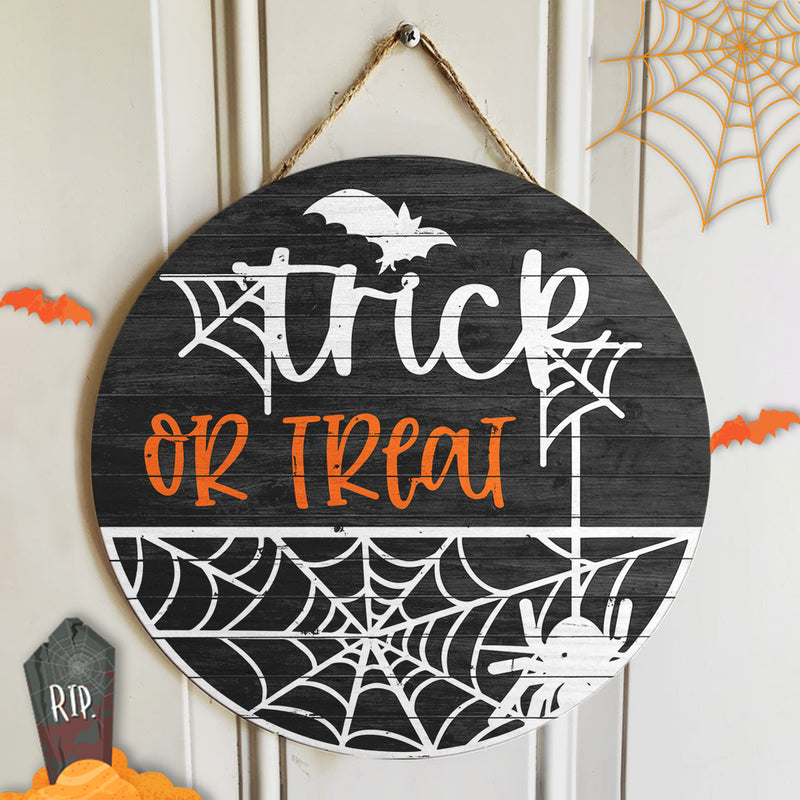 Trick Or Treat - Halloween Art - Spooky Decor - Wooden Wreath Hanger Sign - Halloween Gift