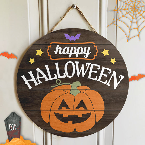 Happy Halloween - Pumpkin Door Sign - Spooky Decor - Rustic Wooden Door Hanger Decor