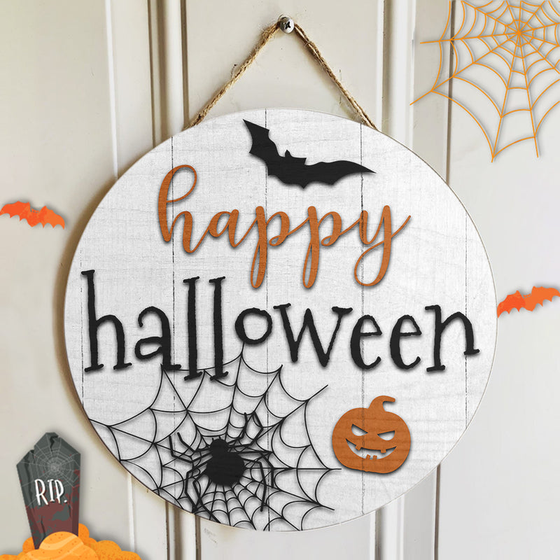 Happy Halloween - Spooky Decor - Fall Rustic Wooden Door Hanger Sign - Autumn Gift