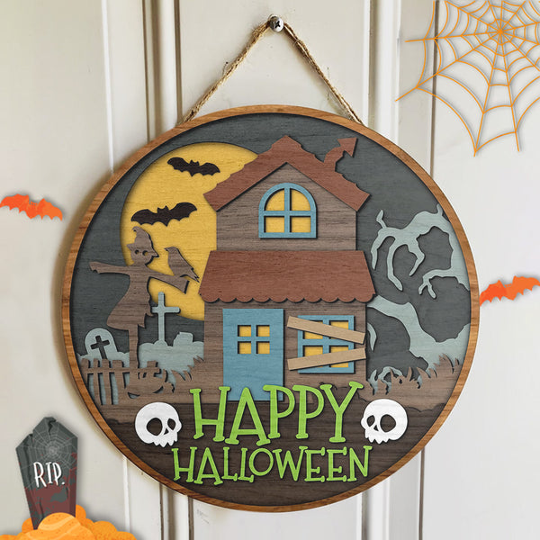 Happy Halloween - Haunted House - Skull Sign - Halloween Door Hanger Sign Decoration