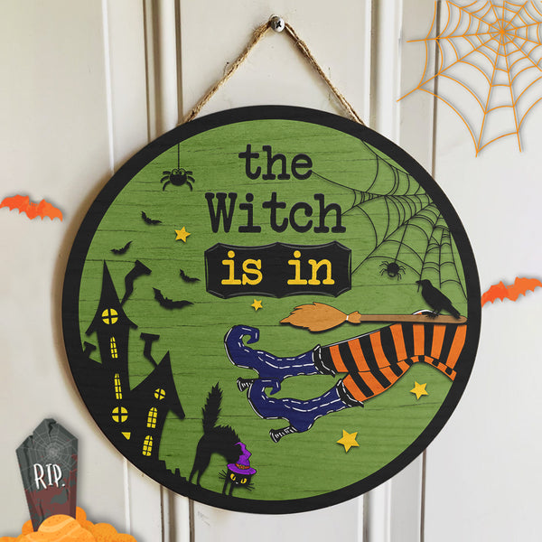 The Witch Is In - Witch Legs - Happy Halloween - Porch Sign - Fall Door Hanger Decor