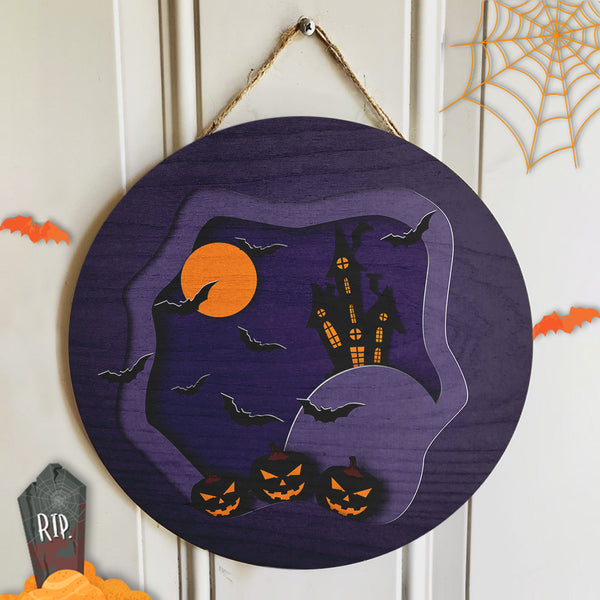 Halloween Sign - Spooky Door Wreath - Halloween Night - Door Hanger Sign Decoration
