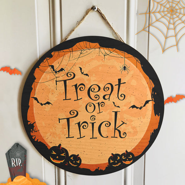 Treat Or Trick - Horrible Pumpkin - Spooky Door Wreath - Halloween Door Hanger Decor