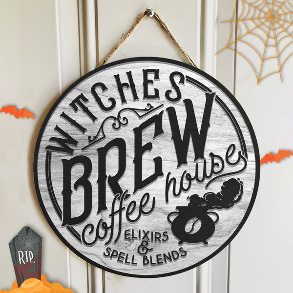 Witches Brew Coffee House - Halloween Rustic Door Sign - Halloween Coffee Bar Decoration