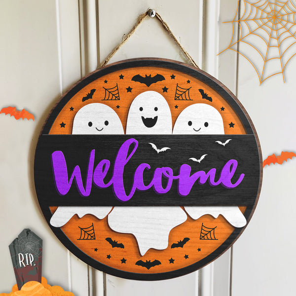 Welcome - Boo - Funny Halloween Porch Sign - Door Hanger Decor - Halloween Gift