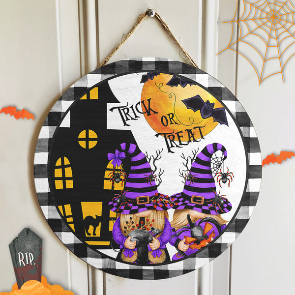 Trick Or Treat - Gnomies Door Sign - Plaid Sign - Halloween House Decor - Halloween Gift