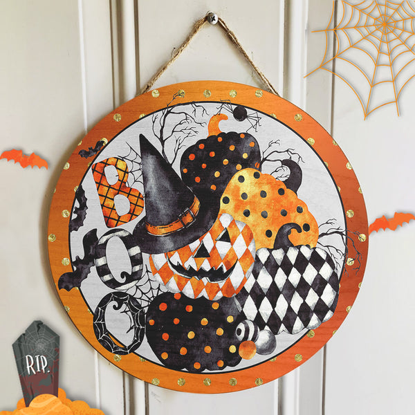 Boo - Horrible Polka Dots Pumpkin - Diamond Sign - Halloween Door Hanger Decoration