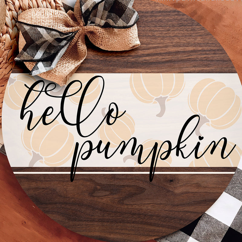 Hello Pumpkin - Pumpkin Decor - Wooden Door Wreath Hanger Sign - Fall Housewarming Gift