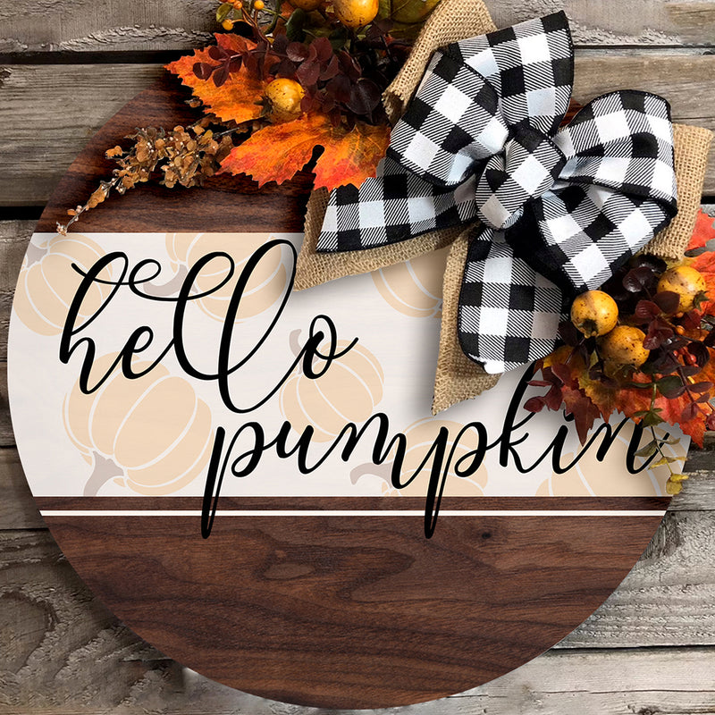 Hello Pumpkin - Pumpkin Decor - Wooden Door Wreath Hanger Sign - Fall Housewarming Gift