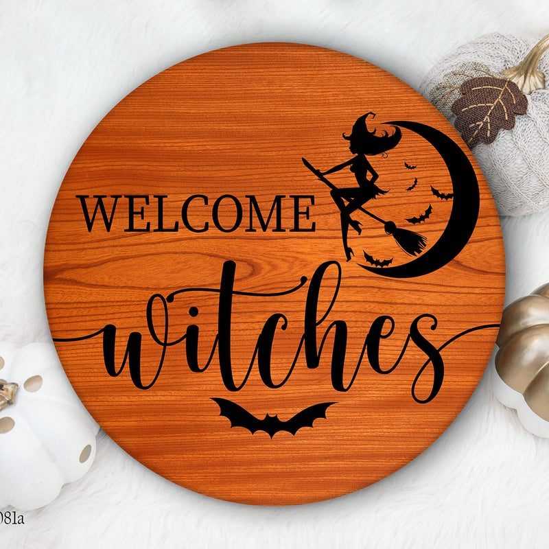 Welcome Witches - Halloween 2021 Home Decor Gift - Rustic Wooden Door Wreath Hanger Sign