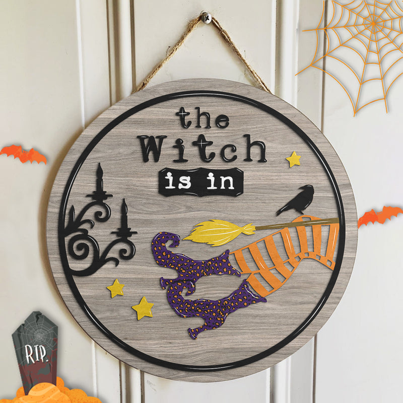 The Witch Is In - Witch Legs Door Sign - Funny Halloween Door Hanger Decor - Halloween Gift
